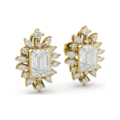 6.01 CTTW Vintage Emerald Cut Lab Grown Diamond Starburst Halo Stud Earrings | Marquise & Round Cluster thumbnail 2