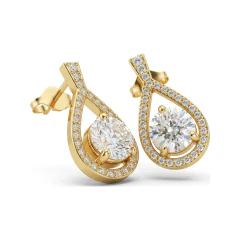 2.69 CTTW Round Lab Grown Diamond Teardrop Halo Ribbon Earrings | Micro-Pave thumbnail 2