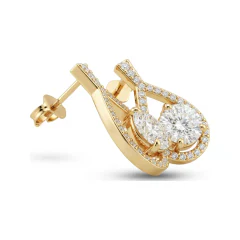2.69 CTTW Round Lab Grown Diamond Teardrop Halo Ribbon Earrings | Micro-Pave thumbnail 3