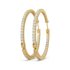 2.64 CTTW Pave Lab Grown Diamond Huggie Hoops | Round Diamond Earrings thumbnail 1