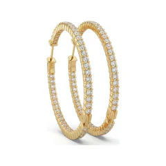 2.64 CTTW Pave Lab Grown Diamond Huggie Hoops | Round Diamond Earrings thumbnail 2