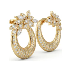 2.9 CTTW Marquise Lab Grown Diamond Floral Circle Earrings | Pave Crescent thumbnail 3
