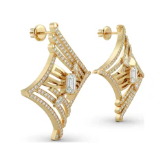 2.16 CTTW Baguette Lab Grown Diamond Kite-Shape Pave Stud Earrings | Art Deco thumbnail 3