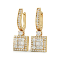 2.01 CTTW Lab Grown Diamond Art Deco Baguette Cluster Square Halo Drop Earrings | Pave Huggie Top thumbnail 1