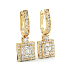 2.01 CTTW Lab Grown Diamond Art Deco Baguette Cluster Square Halo Drop Earrings | Pave Huggie Top thumbnail 2