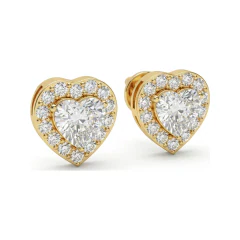0.86 CTTW Heart Cut Lab Grown Diamond Halo Stud Earrings thumbnail 2