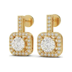 0.92 CTTW Round Lab Grown Diamond Drop Earrings with Cushion-Shaped Halo thumbnail 1