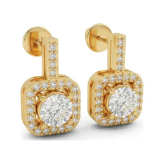 0.92 CTTW Round Lab Grown Diamond Drop Earrings with Cushion-Shaped Halo thumbnail 2