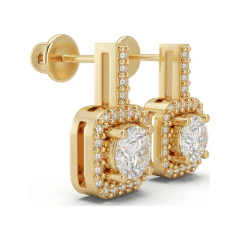 0.92 CTTW Round Lab Grown Diamond Drop Earrings with Cushion-Shaped Halo thumbnail 3