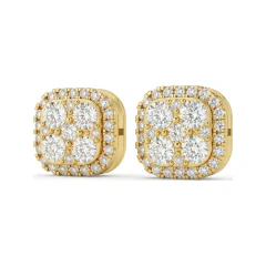 1.25 CTTW Cushion-Shaped Halo Round Lab Grown Diamond Quad Cluster Stud Earrings thumbnail 1