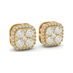 1.25 CTTW Cushion-Shaped Halo Round Lab Grown Diamond Quad Cluster Stud Earrings thumbnail 2