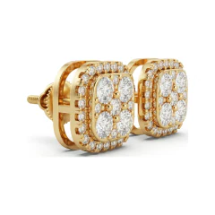 1.25 CTTW Cushion-Shaped Halo Round Lab Grown Diamond Quad Cluster Stud Earrings thumbnail 3