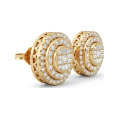 1.23 CTTW Vintage Baguette and Round Lab Grown Diamond Halo Stud Earrings thumbnail 3