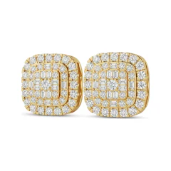 1.13 CTTW Cushion-Shaped Double Halo Stud Earrings with Baguette and Round Lab Grown Diamonds thumbnail 1