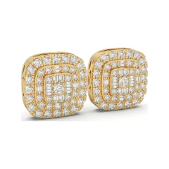 1.13 CTTW Cushion-Shaped Double Halo Stud Earrings with Baguette and Round Lab Grown Diamonds thumbnail 2