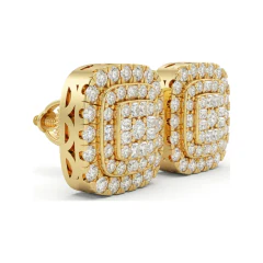 1.13 CTTW Cushion-Shaped Double Halo Stud Earrings with Baguette and Round Lab Grown Diamonds thumbnail 3