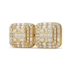 0.39 CTTW Baguette & Round Lab Grown Diamond Square Cluster Stud Earrings thumbnail 1