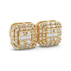 0.39 CTTW Baguette & Round Lab Grown Diamond Square Cluster Stud Earrings thumbnail 2