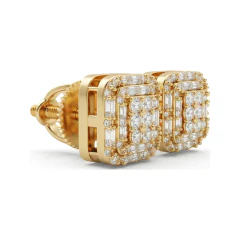 0.39 CTTW Baguette & Round Lab Grown Diamond Square Cluster Stud Earrings thumbnail 3