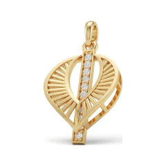 0.11 CTTW Openwork Leaf Pendant with Channel Diamond Line in 10K Yellow Gold thumbnail 1