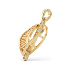 0.11 CTTW Openwork Leaf Pendant with Channel Diamond Line in 10K Yellow Gold thumbnail 2