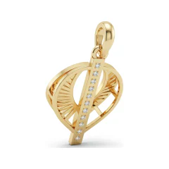 0.11 CTTW Openwork Leaf Pendant with Channel Diamond Line in 10K Yellow Gold thumbnail 3