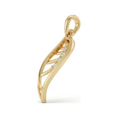 0.06 CTTW Sculpted Openwork Diamond Leaf Pendant in 10K Yellow Gold thumbnail 2