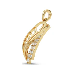 0.36 CTTW Openwork Leaf Drop Pendant with Pave Diamond Spine in 10K Yellow Gold thumbnail 2