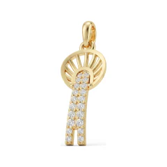 0.16 CTTW Micro-Pave Diamond Feather Fan Drop Pendant in 10K Yellow Gold thumbnail 1