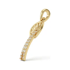 0.16 CTTW Micro-Pave Diamond Feather Fan Drop Pendant in 10K Yellow Gold thumbnail 2