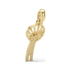 0.16 CTTW Micro-Pave Diamond Feather Fan Drop Pendant in 10K Yellow Gold thumbnail 3