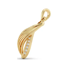 0.08 CTTW Diamond Ribbed Swirl Leaf Pendant | Modern in 10K Yellow Gold thumbnail 2
