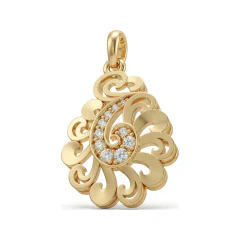 0.1 CTTW Diamond Paisley Scroll Filigree Pendant in 10K Yellow Gold thumbnail 1