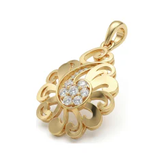 0.1 CTTW Diamond Paisley Scroll Filigree Pendant in 10K Yellow Gold thumbnail 2