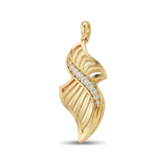 0.06 CTTW Twisted Leaf Pendant with Diamond Accent Line in 10K Yellow Gold thumbnail 1