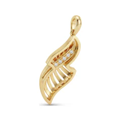 0.06 CTTW Twisted Leaf Pendant with Diamond Accent Line in 10K Yellow Gold thumbnail 3