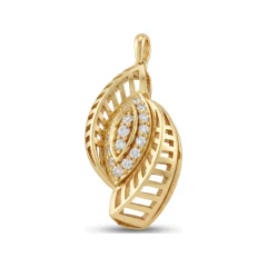 0.13 CTTW Ribbed Leaf Pendant with Pave Diamond Cluster Center in 10K Yellow Gold thumbnail 1