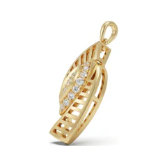 0.13 CTTW Ribbed Leaf Pendant with Pave Diamond Cluster Center in 10K Yellow Gold thumbnail 2