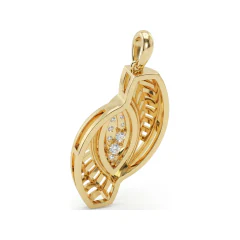 0.13 CTTW Ribbed Leaf Pendant with Pave Diamond Cluster Center in 10K Yellow Gold thumbnail 3
