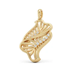 0.06 CTTW Pave Diamond Swirled Leaf Ribbon Pendant in 10K Yellow Gold thumbnail 1