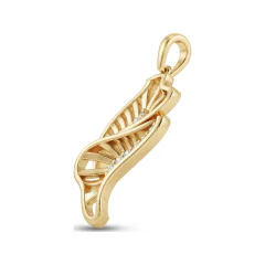 0.06 CTTW Pave Diamond Swirled Leaf Ribbon Pendant in 10K Yellow Gold thumbnail 2