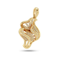 0.06 CTTW Pave Diamond Swirled Leaf Ribbon Pendant in 10K Yellow Gold thumbnail 3