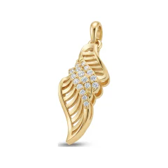 0.12 CTTW Pave Diamond Feather Leaf Pendant Necklace in 10K Yellow Gold thumbnail 1