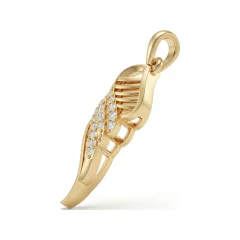 0.12 CTTW Pave Diamond Feather Leaf Pendant Necklace in 10K Yellow Gold thumbnail 2