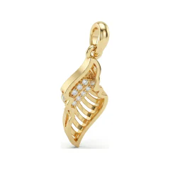 0.12 CTTW Pave Diamond Feather Leaf Pendant Necklace in 10K Yellow Gold thumbnail 3