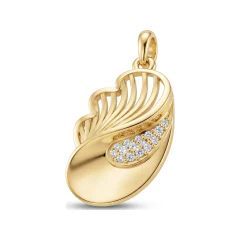 0.06 CTTW Diamond Angel Wing Pendant in 10K Yellow Gold thumbnail 1
