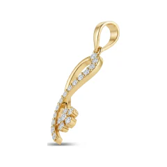 0.25 CTTW Diamond Ribbon Swirl Flower Pendant | Necklace in 10K Yellow Gold thumbnail 2