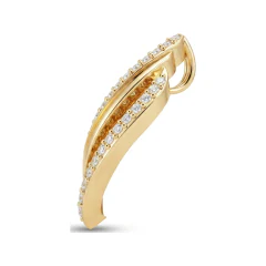 0.12 CTTW Twisted Diamond Leaf Ribbon Pendant in 10K Yellow Gold thumbnail 2