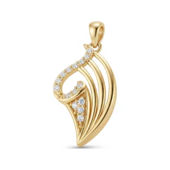 0.12 CTTW Pave Diamond Wing Swirl Pendant | Modern Necklace in 10K Yellow Gold thumbnail 1