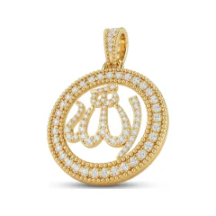 0.51 CTTW Diamond Allah Pendant Round Medallion in 10K Yellow Gold thumbnail 1